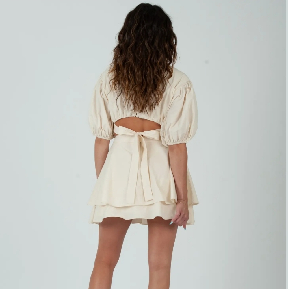 Nwt VICI Puff Sleeve Mini Cutout Dress small 4 olive green - Picture 7 of 13